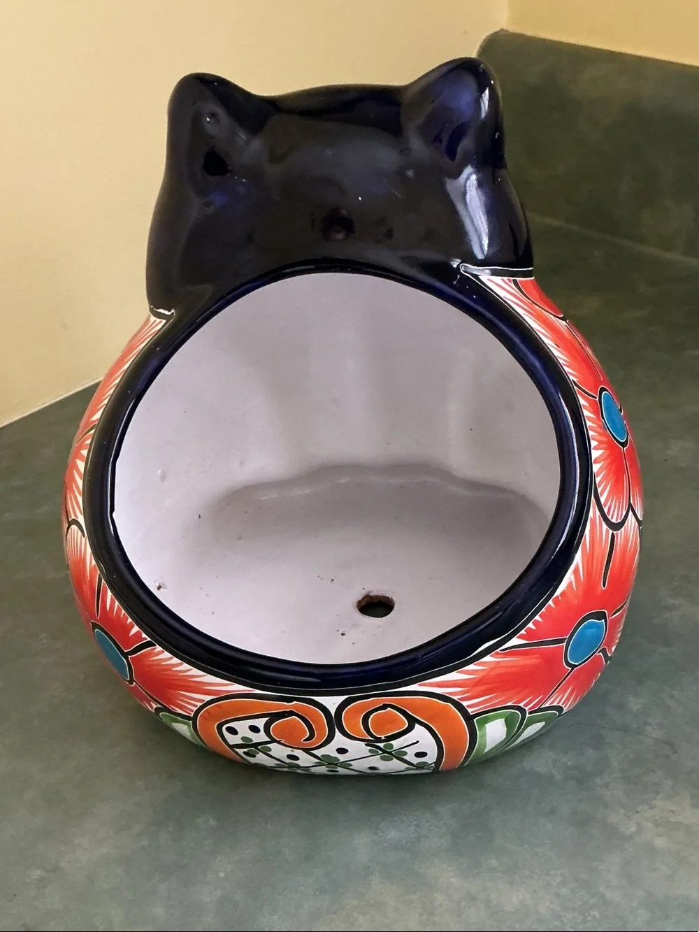Hand-Painted Talavera Style Cat Figurine - Multicolor